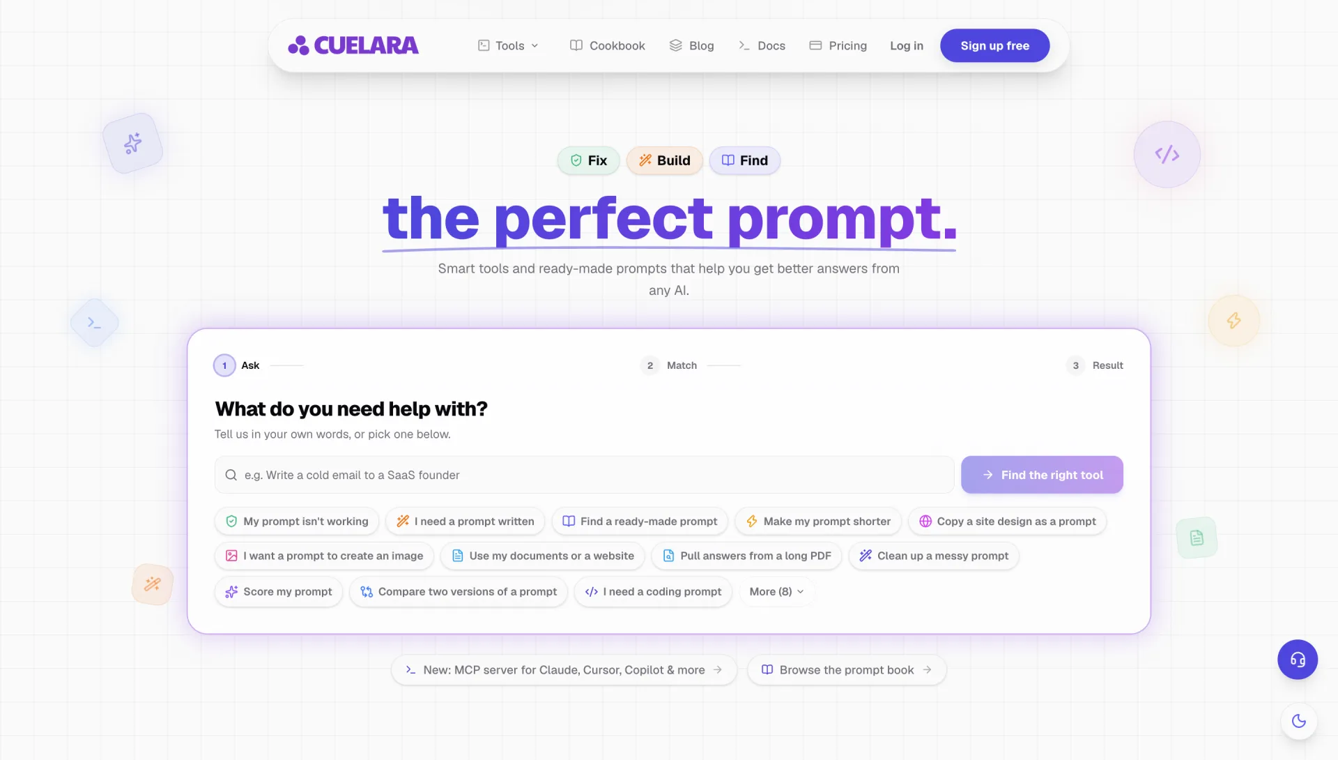 Cuelara homepage preview
