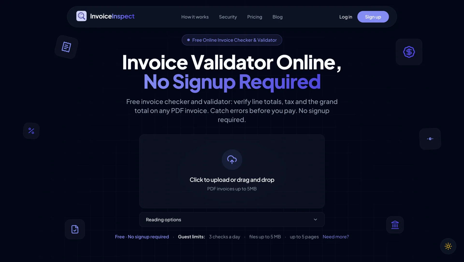 InvoiceInspect homepage preview
